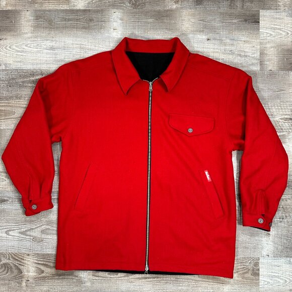 VTG MARLBORO Mens Zipper Front Reversible Wool Blend Jacket Red/Black SZ Large - Picture 1 of 16